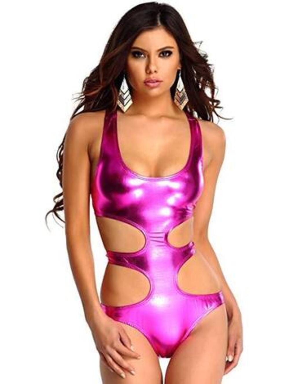 FORPLAY Majorca Swimsuit Metallic Strappy Monokini FUSCHIA NWT MED